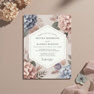 Dammt blå blommig Whimsy Bröllop Inbjudningar