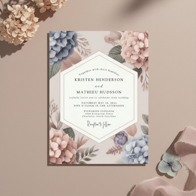 Dammt blå blommig Whimsy Bröllop Inbjudningar (Skapare uppladdad)