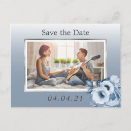 Dammt blå blomstergiftermålsfoto Spara datumet Meddelande Vykort