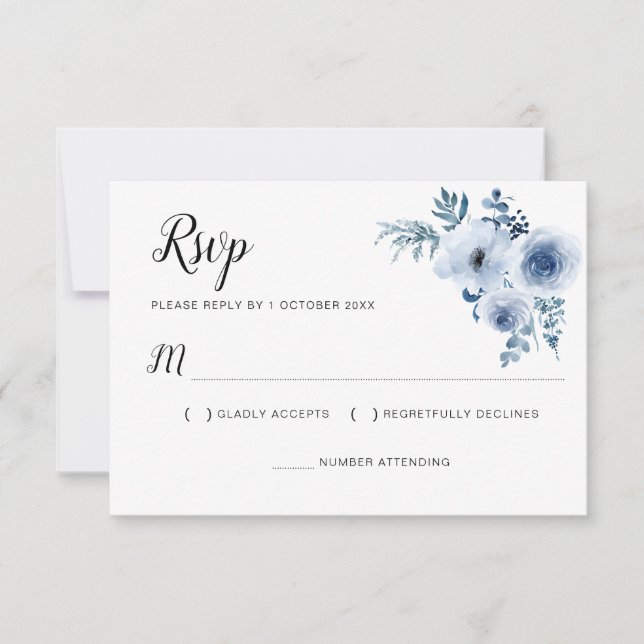 dammt blå bröllopsblomma RSVP-kort OSA Kort (Framsida)