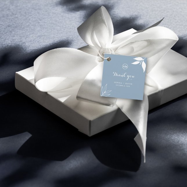 Dammt blå minima-grens blad initialer tack gåvor etiketter (Skapare uppladdad)