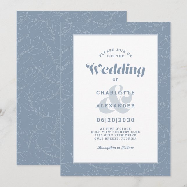 Dammt blå | Modern Enkel Abstrakt Bladmönster Inbjudningar (Fram/baksida)