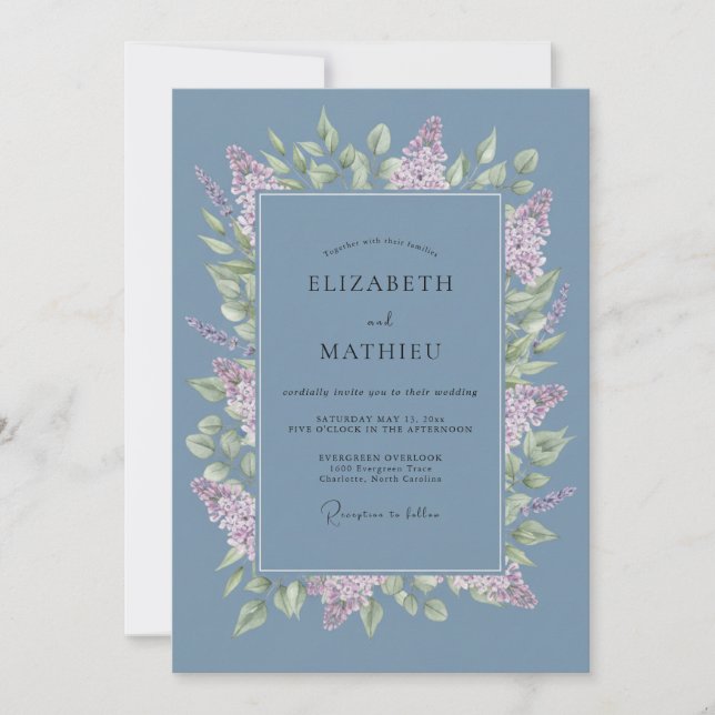 Dammt blå Syren Bröllopsutsmycknad Inbjudningar (Framsida)