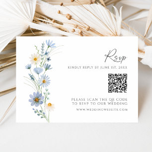 Dammt blå vildblomma QR-kod bröllops-RSVP OSA Kort