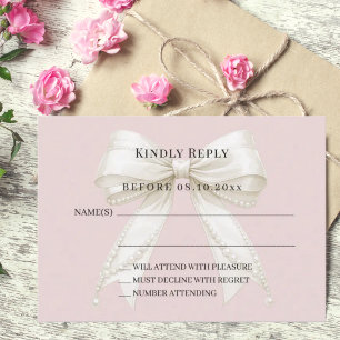 Dammt rosa elfenbensfärgad svarsband RSVP Anteckningskort