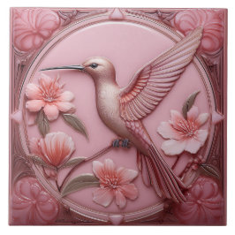Dammt rosa falsk relief Art Nouveau Kolibri L Kakelplatta
