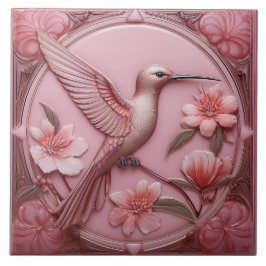 Dammt rosa falskt relief Art Nouveau Kolibri R Kakelplatta