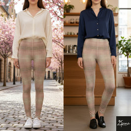 Dammt rosa khaki texturerad rutig block leggings