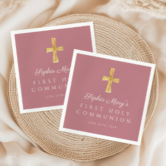 Dammt Rosa Kors Religiös Flicka Första Kommunion Pappersservett