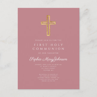 Dammt Rosa Kors Religiös Flickas Första Kommunion Vykort