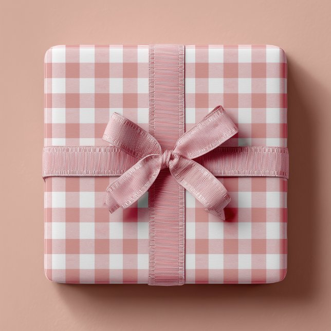 Dammt Rosa Rustik Gingham Presentpapper (Dusty Pink Wrapping Paper Roll)