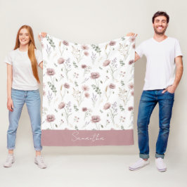 Dammt Rosa Salvia Grön Akvarell Vildblomma Fleecefilt