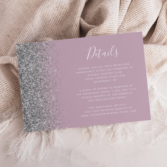 Dammt Rosa Silver Glitter Kant Bröllopsdetaljer Tilläggskort (Skapare uppladdad)