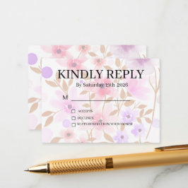 Dammt Rosa Silvergrå Blommig Rustik RSVP-kort Tilläggskort