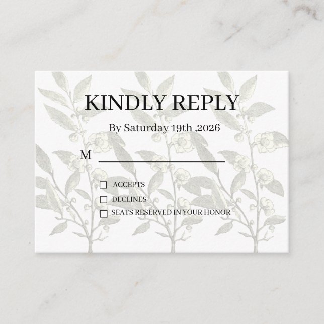Dammt Rosa Silvergrå Blommig Rustik RSVP-kort Tilläggskort (Framsida)