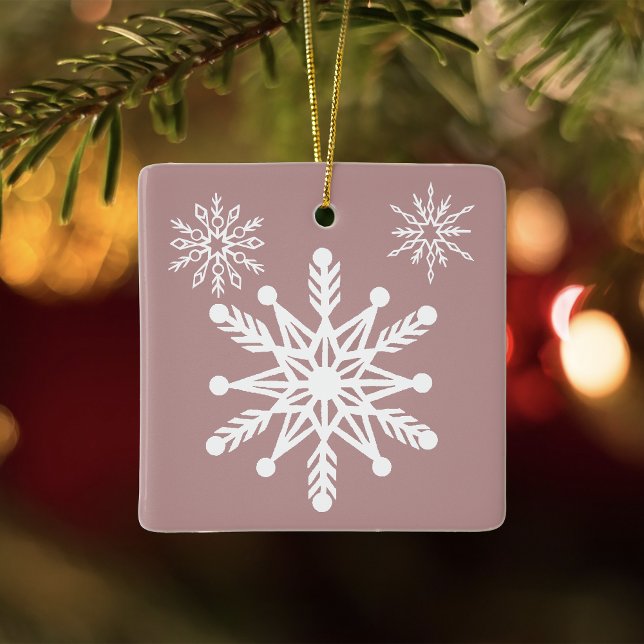 Dammt Rosa Snöflingor Elegant Vinterfirande Julgransprydnad Keramik (Skapare uppladdad)