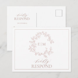 Dammt Rosé Bladrik Vapenmonogram Bröllop RSVP Inbjudan Vykort