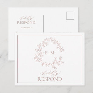 Dammt Rosé Bladrik Vapenmonogram Bröllop RSVP Inbjudan Vykort