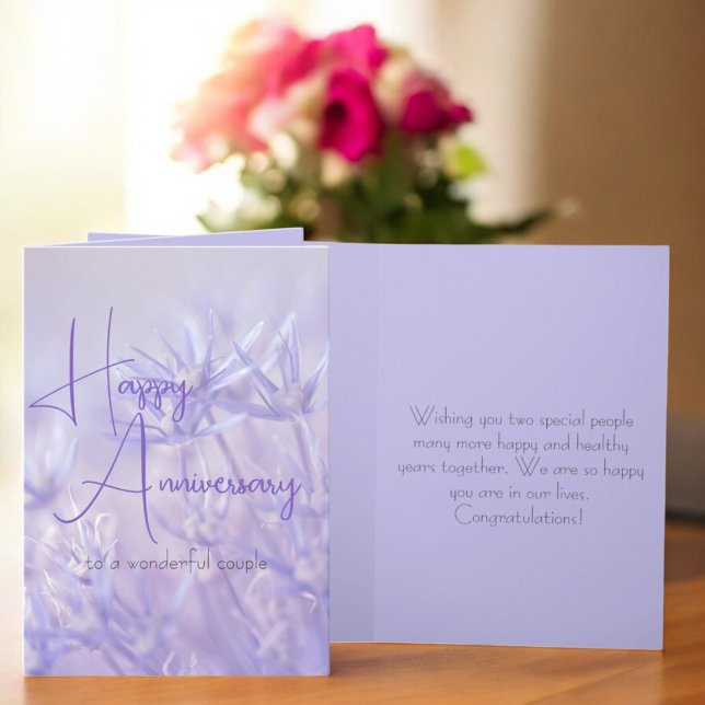 Dammt Violett Blommig Bakgrund Jubileum Kort (greeting card cover and inside template text)