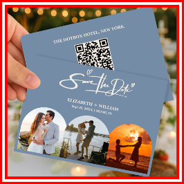 Dammtig blå | Foto QR-kod Elegant Minimalistisk Spara Datumet