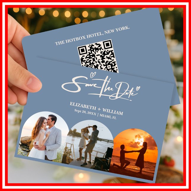 Dammtig blå | Foto QR-kod Elegant Minimalistisk Spara Datumet (Skapare uppladdad)