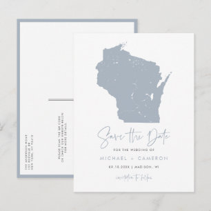 Dammtig blå Wisconsin Karta QR-kod Spara datumet Meddelande Vykort