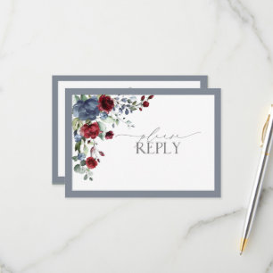 Dammtor Blå Burgundy Röd Blommig Akvarell RSVP OSA Kort