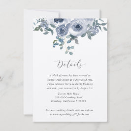Dammtorblå Blommig och Grå Bröllopsdetaljkort Anteckningskort