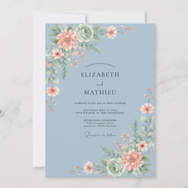 Dammtorblue Virvlande Bröllopsmålning Inbjudningar (Framsida)