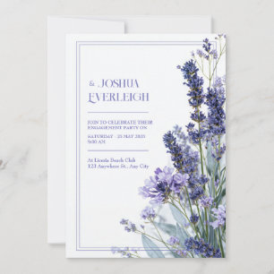 Dammtorrans Lavendel Teal Skiss Blommig Ram Bröllo Inbjudningar