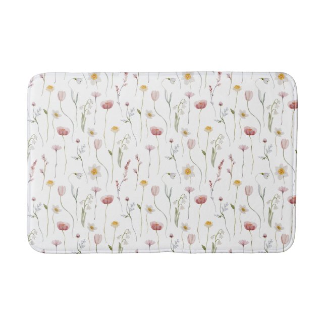 Dammtorrösa akvarellvildblomma badrumsmatta (Framsidan)