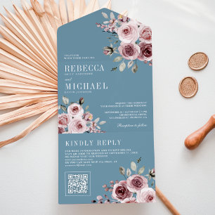 Dammtorrosa Blå Rosa Blommig QR-kod Bröllop