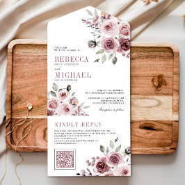 Dammtorrosa Blommig QR-kod Bröllop