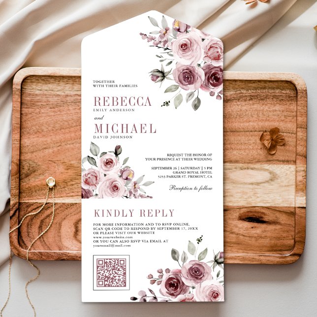 Dammtorrosa Blommig QR-kod Bröllop (Skapare uppladdad)