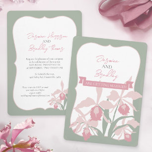 Dammtorrosa Cattleya-orkidé bröllop modern blomste Inbjudningar