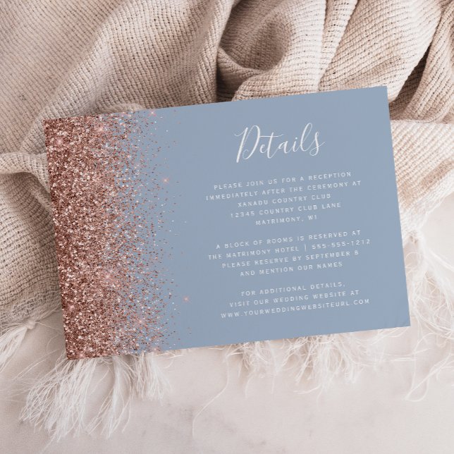 Dammtorrosa Guldglitter Bröllopsdetaljer Tilläggskort (Skapare uppladdad)