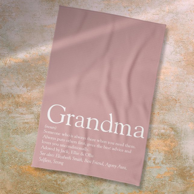 Dammtorrosa Mormor Definition  Kökshandduk (Dusty Rose Pink Grandma Granny Definition Kitchen Towel)