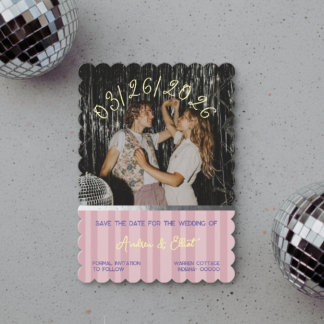 Dammtorrösa Retro Vår Disco Bröllopsfoto Spara Datumet
