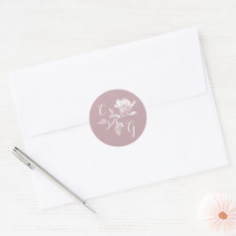 Dammtorrosa Rosen Linje Konst Monogram Bröllop Runt Klistermärke
