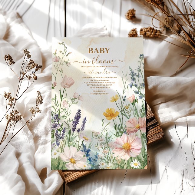Dammtorrösa Vildblomma Baby i Blomning Flickas Brö Inbjudningar (Skapare uppladdad)
