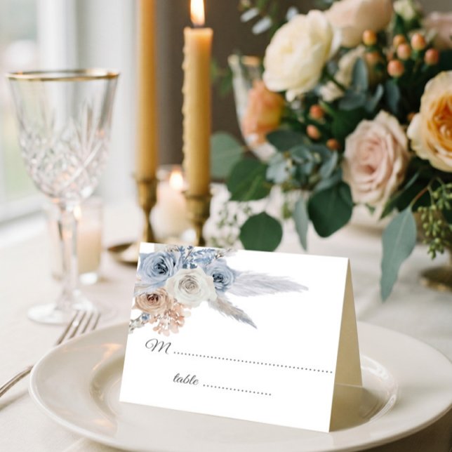 Dammtorrs Blå Beige Blommig Guld Geometrisk Platss Kort (Skapare uppladdad)