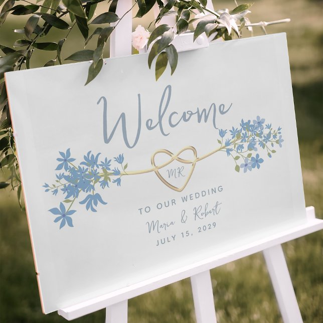 Dammtorrs Blå Blommig Bröllop Välkomstskylt Poster (Skapare uppladdad)