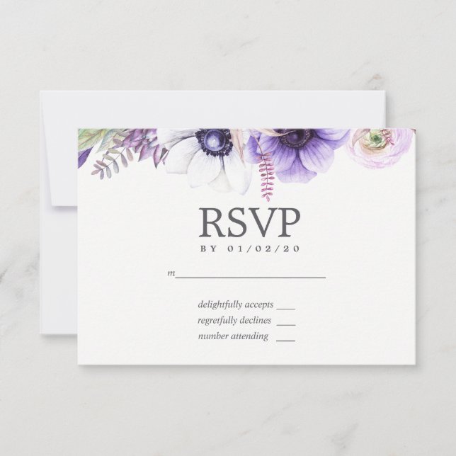 Dammtorrs Violet Bröllopsvattenfärg Blommig RSVP OSA Kort (Framsida)