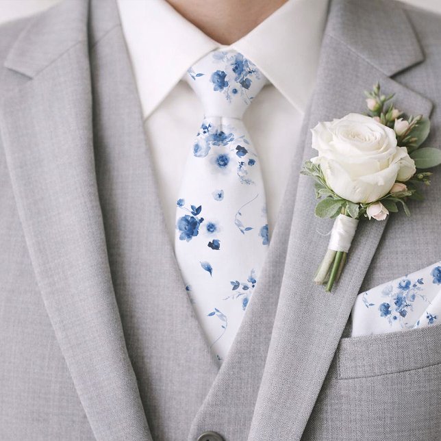 Dammtorrsblå akvarellblommig bröllopsslips slips (Skapare uppladdad)
