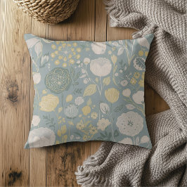 Dammtorrsblå Smörgul Beige Modernt Blommigt Tryck Kudde