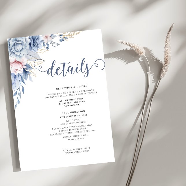Dammtorrt Blå Akvarell Blommig Bröllop Tilläggskort (Skapare uppladdad)