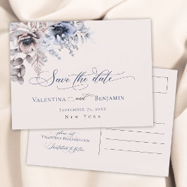 Dammtorrt blå beige blommig elegant Spara datumet Vykort