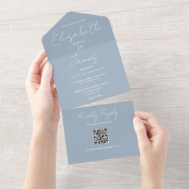 Dammtorrt Blå Elegant Skrift QR-kod Bröllop