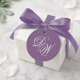 Dammtorrt lila bröllopsmonogram Enkel kalligrafi Gåvor Etiketter