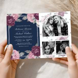 Dammtorrt Mauve Lila Rosa Ros QR-kod Marin Bröllop Inbjudan
